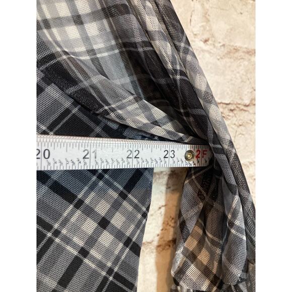 Terra & Sky Babydoll Top Womens 1X Gray Plaid Mesh Balloon Sleeve Ruffle Boho - Picture 7 of 12
